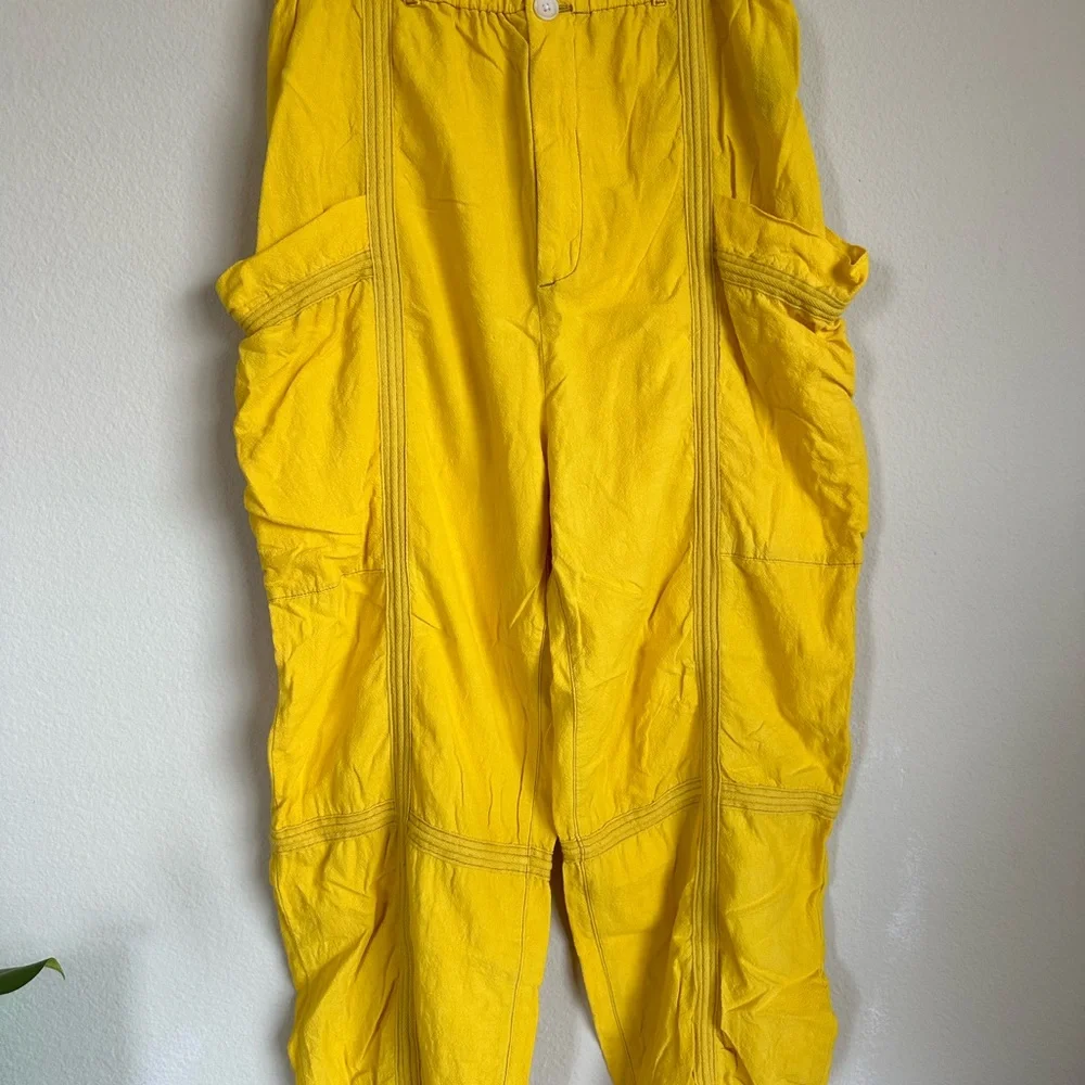 Urban Outfitters Linen Yellow High Rise Cargo Joggers - Picture 4 of 10